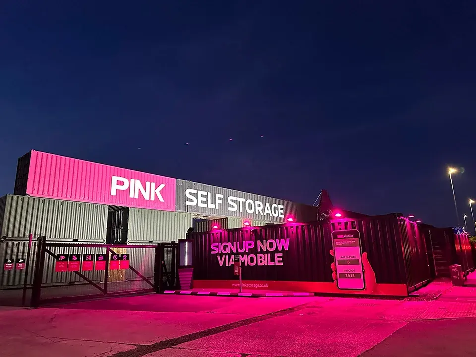 Pink Storage security at night